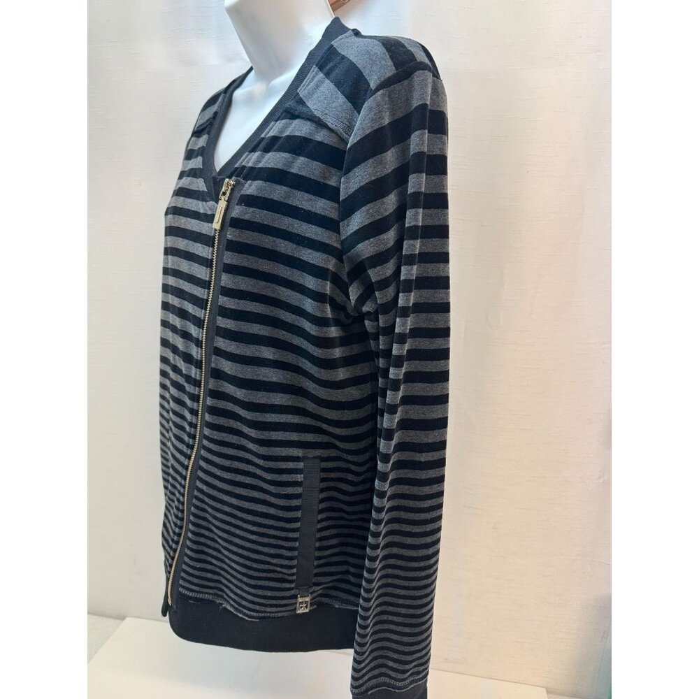 Womans Calvin Klein Sweater top Stripped Zip Front Large - Picture 5 of 6